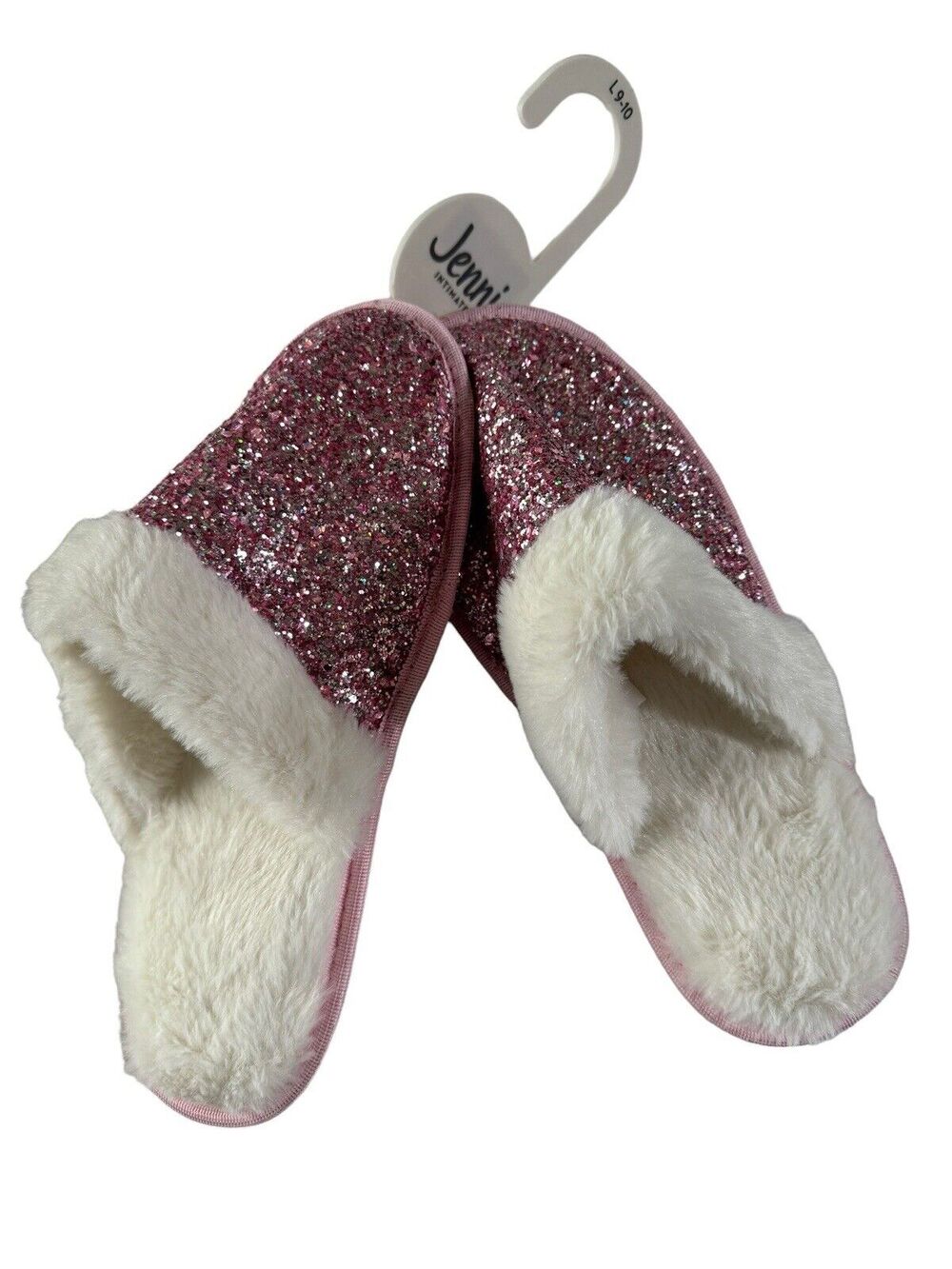 NWT Jenni Intimates Women Sz 9-10 Pink Glitter Faux Fur Slippers LAST ONE #1965